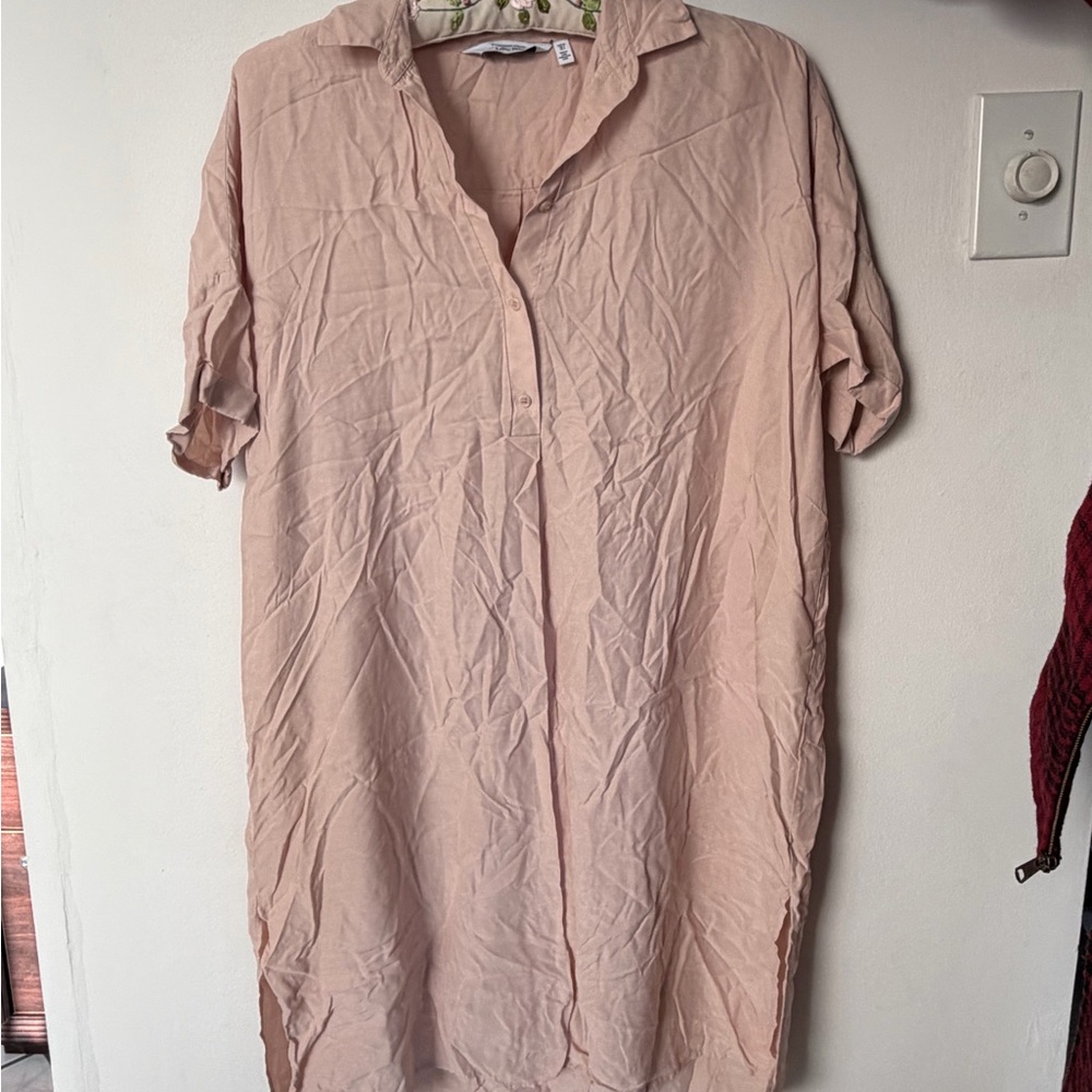 & Other Stories Blush Pink Embroidered Collar Dress